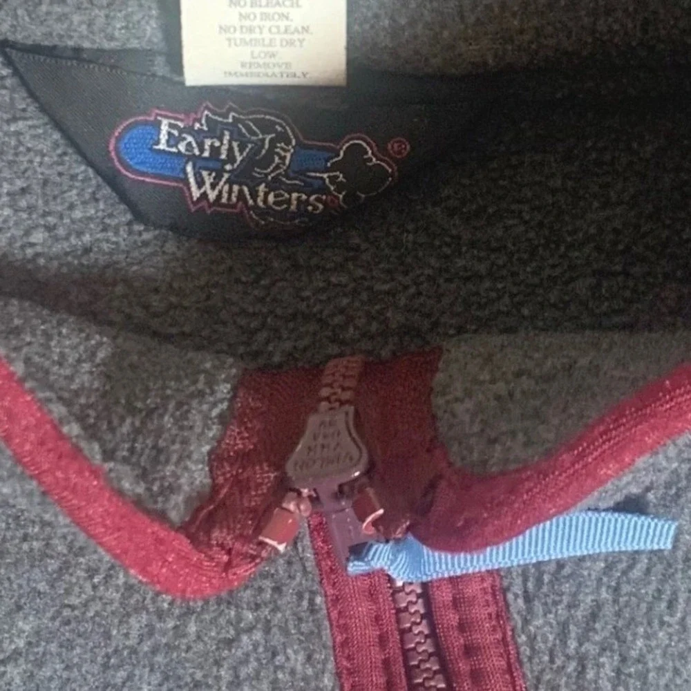 VTG Early Winters Fleece Pullover Mens XL Grey Burgundy Quarter‎ Zip Gorpcore